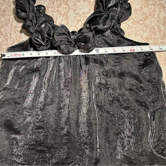 Mina UK ~ Metallic Charcoal Gray Bubble Hem Mini Rosettes Dress in One Size - Picture 7 of 9